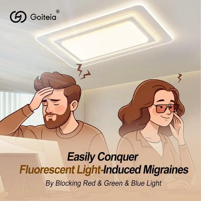 Alt view image 5 of 5 - Goiteia FL 41 Migraine Glasses,Light Sensitivity Glasses for Fluorescent LED Glare,Photophobia,Computer Screen Glare,Spring Hinges for Better Comfort