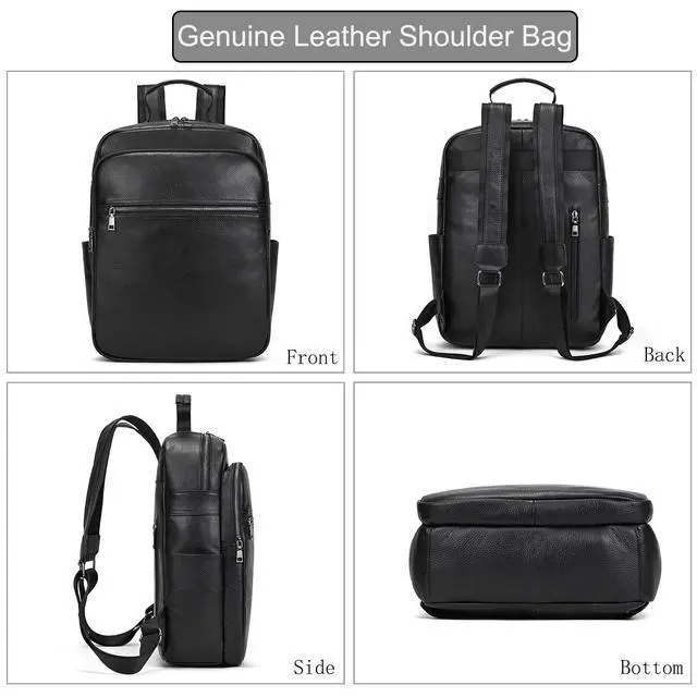 Alt view image 2 of 5 - LUUFAN Genuine Leather Shoulder Bag for Men Casual Backpack Slim Daypack Laptop Rucksack Business Travel Outdoor Bag