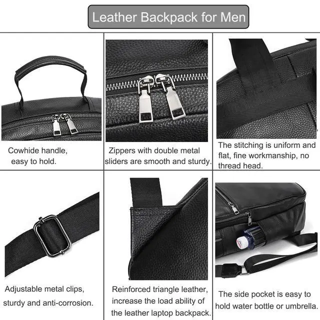 Alt view image 3 of 5 - LUUFAN Genuine Leather Shoulder Bag for Men Casual Backpack Slim Daypack Laptop Rucksack Business Travel Outdoor Bag