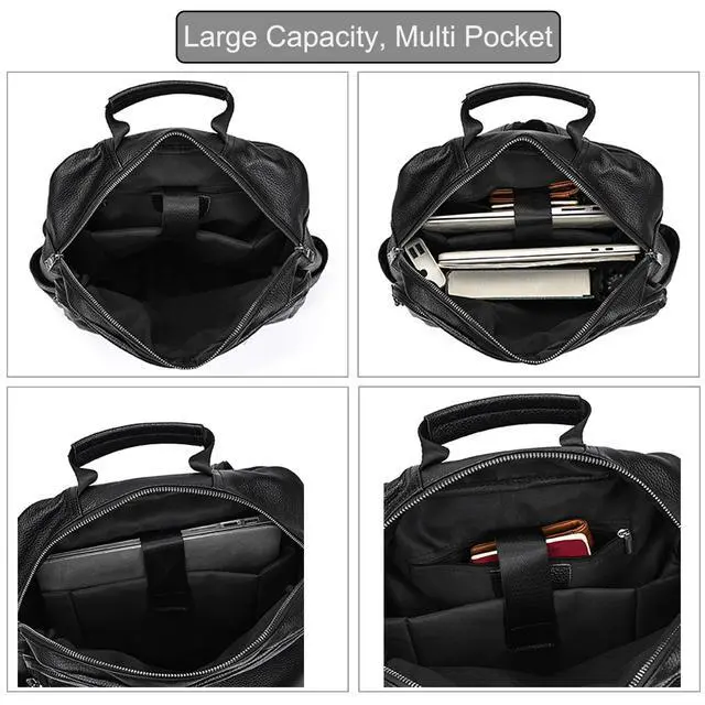 Alt view image 4 of 5 - LUUFAN Genuine Leather Shoulder Bag for Men Casual Backpack Slim Daypack Laptop Rucksack Business Travel Outdoor Bag