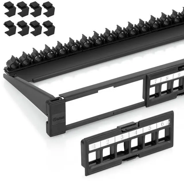 Main image of Everest 24 Port Keystone Patch Panel (4-Pack) - Removable 6-Port Panels - Use with Slim Profile Keystones ONLY (Wider Jacks May not fit Side by Side) - 8 Blank Keystone Jack Inserts Included