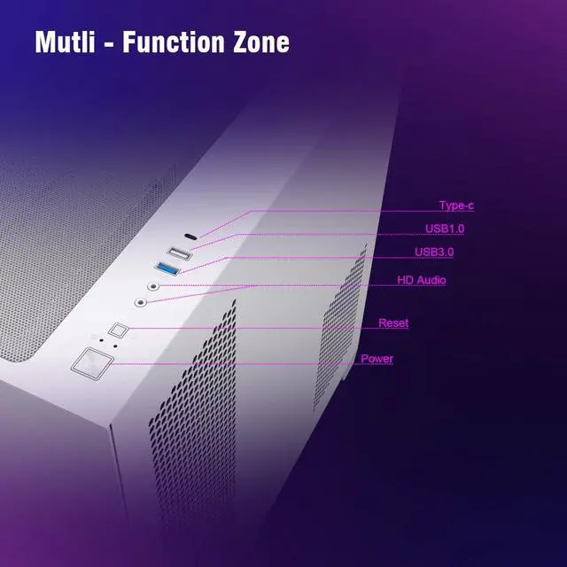 Alt view image 3 of 5 - RUIX OV303 ATX Mid-Tower PC Case, Pre-Installed 4 x 120mm Prism ARGB PWM Fans, USB 3.0 & Type-C Ports, High-Airflow Gaming Computer Case - White