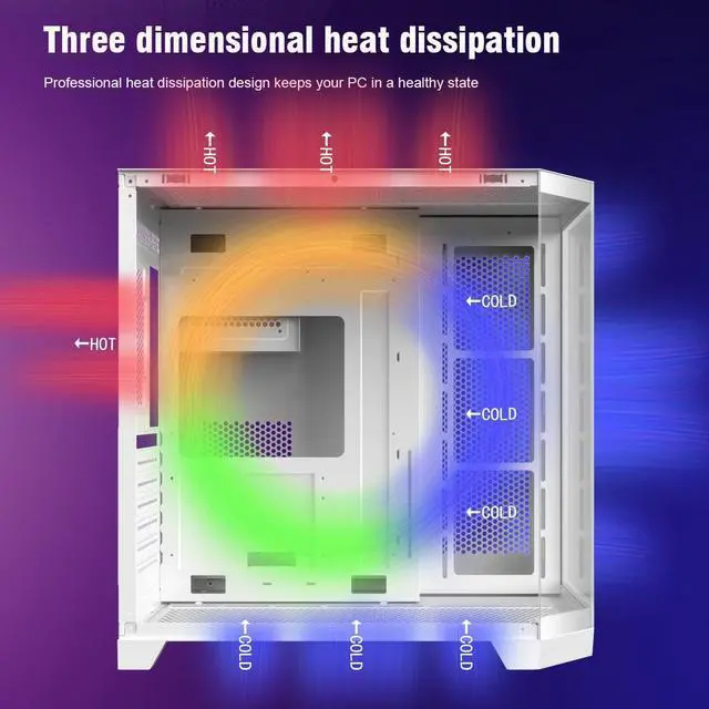 Alt view image 2 of 5 - RUIX OV303 ATX Mid-Tower PC Case, Pre-Installed 4 x 120mm Prism ARGB PWM Fans, USB 3.0 & Type-C Ports, High-Airflow Gaming Computer Case - White