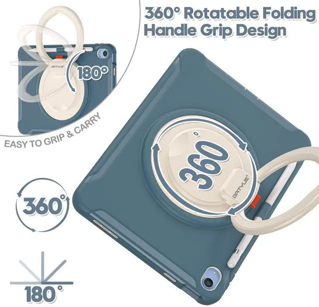 Alt view image 3 of 5 - BATYUE Case for iPad (A16) 11th/10th Generation 11''/10.9'' 2025/2022, Full-Body Drop Protection Case with 360° Rotating & 180° Folding Stand, Screen Protector & Pencil Holder| Cornflower Blue