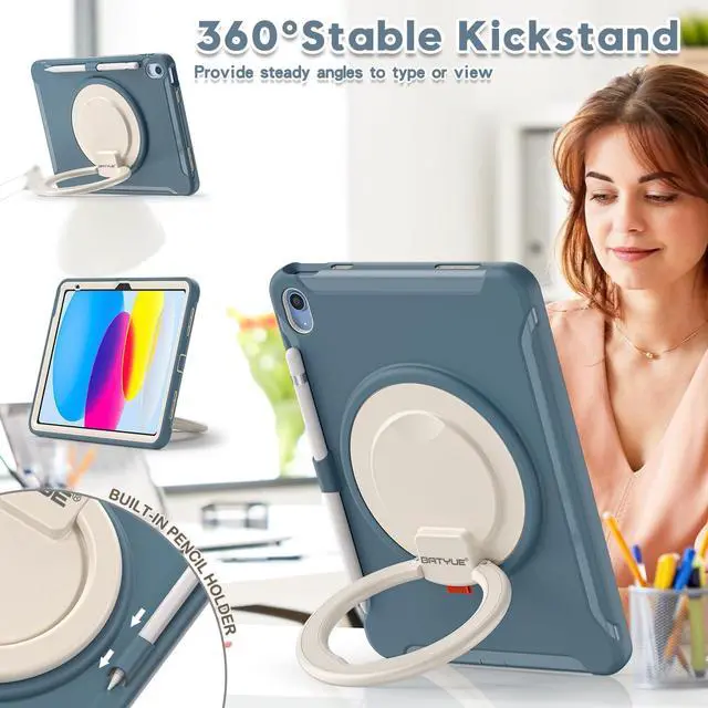 Alt view image 4 of 5 - BATYUE Case for iPad (A16) 11th/10th Generation 11''/10.9'' 2025/2022, Full-Body Drop Protection Case with 360° Rotating & 180° Folding Stand, Screen Protector & Pencil Holder| Cornflower Blue