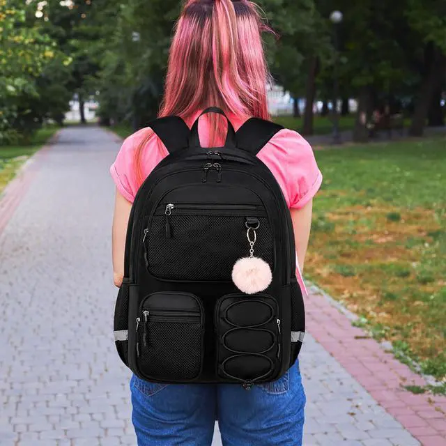 Alt view image 2 of 5 - Liokesa School Backpack for Teen Girls, Cute College Back Pack for Women, Kids Backpack for Girls, Middle Students School BookBag, 15.6 Inch Laptop Bag Travel Back Pack, Black