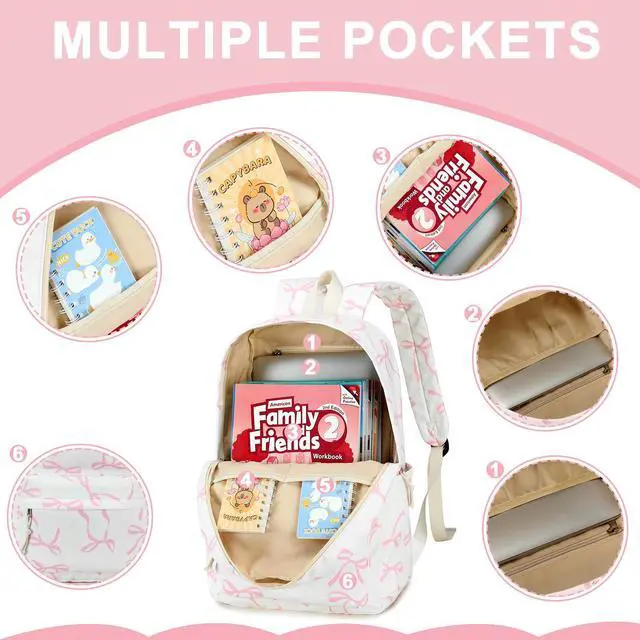 Alt view image 5 of 5 - Bluboon Teens Backpack Set Girls School Backpack Lunch Box Pencil Bags Student Bookbags 3 in 1