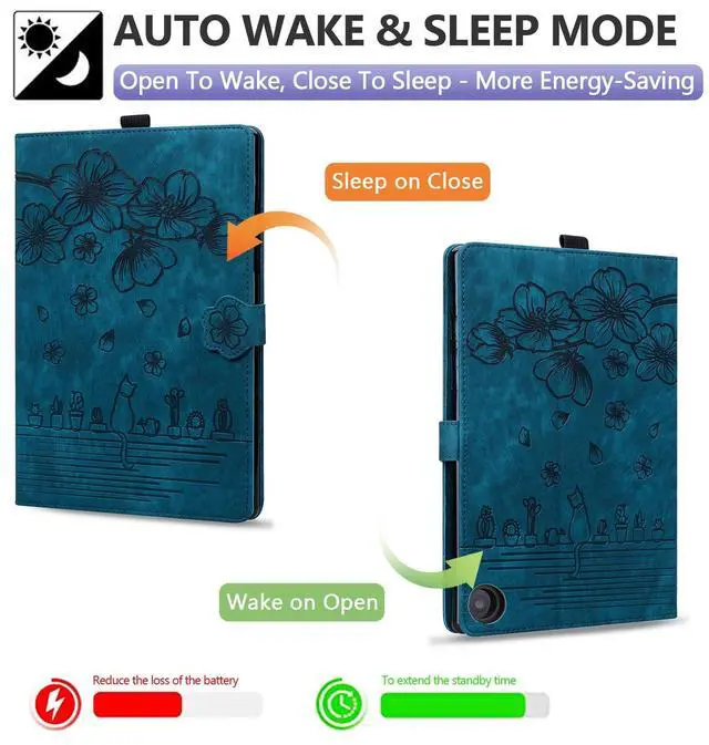 Alt view image 2 of 5 - Dteck Case for All-New Amazon Kindle Fire HD 10 & 10 Plus Tablet (13th/11th Generation, 2023/2021 Release) 10.1", Premium PU Leather Embossed Flower Folio Stand Case Cover with Pencil Holder,Blue