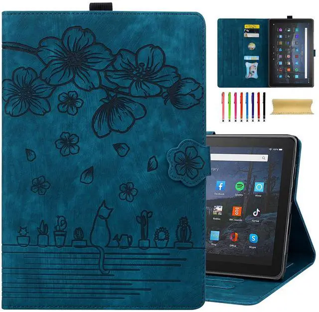 Main image of Dteck Case for All-New Amazon Kindle Fire HD 10 & 10 Plus Tablet (13th/11th Generation, 2023/2021 Release) 10.1", Premium PU Leather Embossed Flower Folio Stand Case Cover with Pencil Holder,Blue