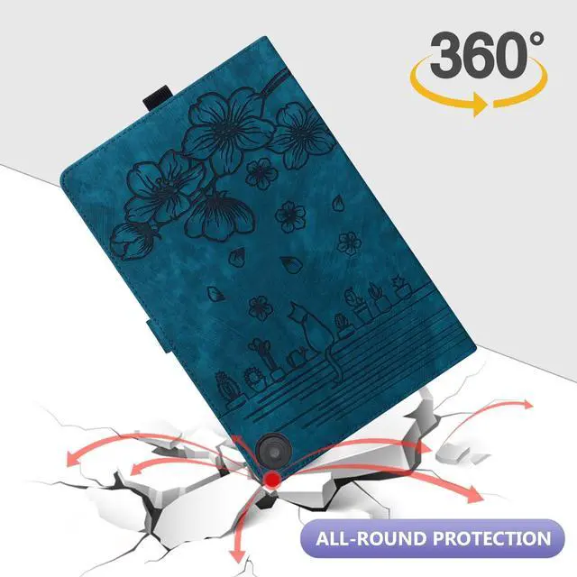 Alt view image 3 of 5 - Dteck Case for All-New Amazon Kindle Fire HD 10 & 10 Plus Tablet (13th/11th Generation, 2023/2021 Release) 10.1", Premium PU Leather Embossed Flower Folio Stand Case Cover with Pencil Holder,Blue