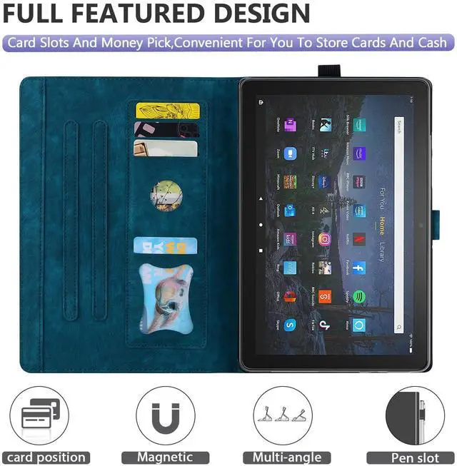 Alt view image 5 of 5 - Dteck Case for All-New Amazon Kindle Fire HD 10 & 10 Plus Tablet (13th/11th Generation, 2023/2021 Release) 10.1", Premium PU Leather Embossed Flower Folio Stand Case Cover with Pencil Holder,Blue