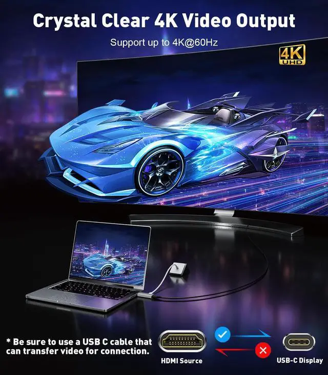 Alt view image 3 of 5 - UANTIN HDMI to USB C Adapter (4K 60Hz) Uni-Directional HDMI (Source) to Type-C (Display) Male to Female Compatible with Laptop,PS5,XR/AR Glasses,Portable Monitor, Not Charging The Device