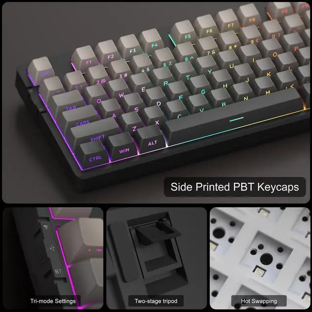 Alt view image 4 of 5 - Camiysn x MageGee Light 87 Gasket Mechanical Keyboard,80% Layout 87 Keys Wireless Hot Swappable Gaming Keyboard with 5 Sound Absorbing Layers,Side Printed PBT Keycaps 2.4GHz/USB-C/BT5.0,RGB