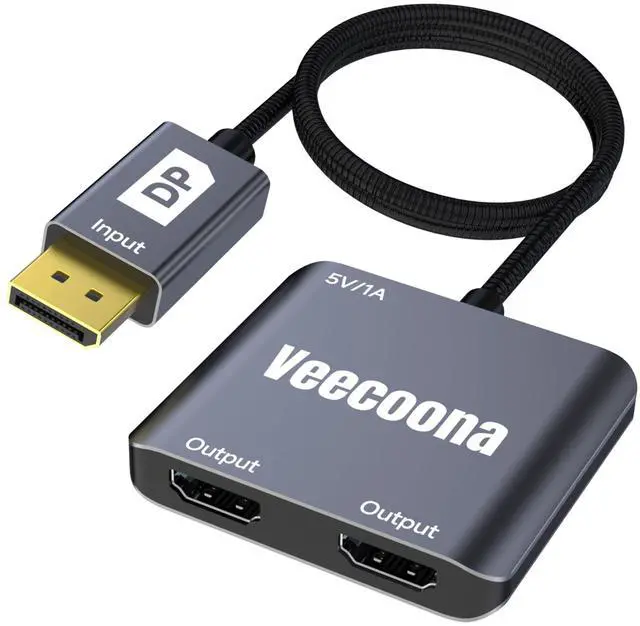 Main image of DisplayPort to Dual HDMI Adapter 1 in 2 Out | 4K60Hz, DP Source to HDMI Splitter Extended Display port splitter for Dual monitors, for Desktop,Laptop,NVIDIA, AMD Graphics Card - MACOS Not Support MST