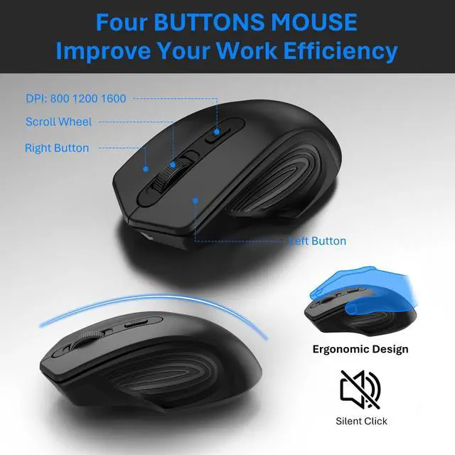 Alt view image 4 of 5 - Wireless Keyboard and Mouse Combo, Ergonomic Keyboard with Wrist Rest, Phone Holder, Sleep Mode, 2.4G Lag-Free Rechargeable Silent Cordless Keyboard Mouse Set for Windows, Mac, Laptop, PC (Black)