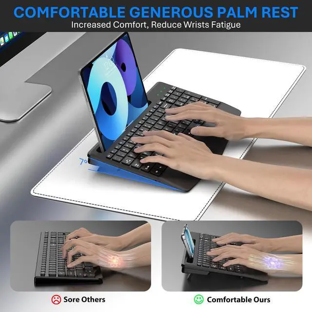 Alt view image 3 of 5 - Wireless Keyboard and Mouse Combo, Ergonomic Keyboard with Wrist Rest, Phone Holder, Sleep Mode, 2.4G Lag-Free Rechargeable Silent Cordless Keyboard Mouse Set for Windows, Mac, Laptop, PC (Black)