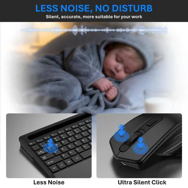 Alt view image 5 of 5 - Wireless Keyboard and Mouse Combo, Ergonomic Keyboard with Wrist Rest, Phone Holder, Sleep Mode, 2.4G Lag-Free Rechargeable Silent Cordless Keyboard Mouse Set for Windows, Mac, Laptop, PC (Black)