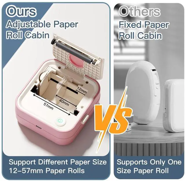 Alt view image 3 of 5 - DOLEWA Label Maker Machine, HD Mini Sticker Printer with 7 Rolls Paper, Portable Thermal Print Pod Supports 12-57mm Papers, Bluetooth Pocket Printer for Home, Kitchen, School (Light Pink)