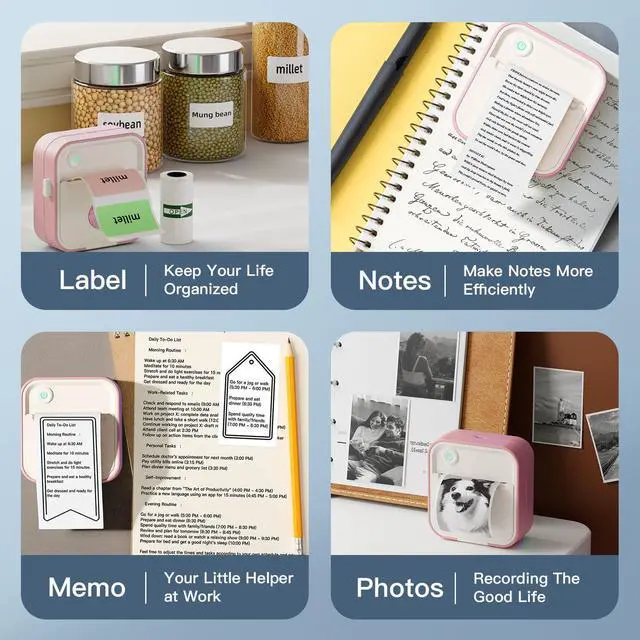 Alt view image 4 of 5 - DOLEWA Label Maker Machine, HD Mini Sticker Printer with 7 Rolls Paper, Portable Thermal Print Pod Supports 12-57mm Papers, Bluetooth Pocket Printer for Home, Kitchen, School (Light Pink)