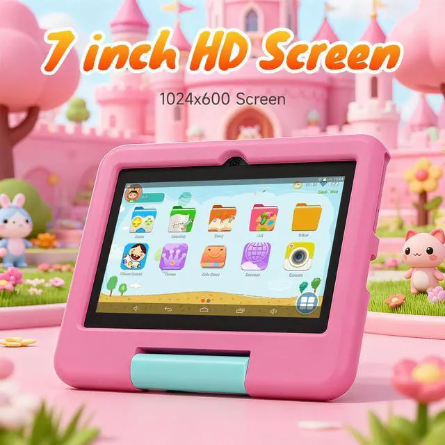Alt view image 3 of 5 - Android Tablet 7 inch Tablets with Case, 4GB RAM 32GB ROM 1TB Expand, Quad-core Processor Tablet PC, 1024 x 600 IPS Screen, Dual Cameras, 3000mAh Battery, Bluetooth, WiFi, GMS, Widevine L1 Pink