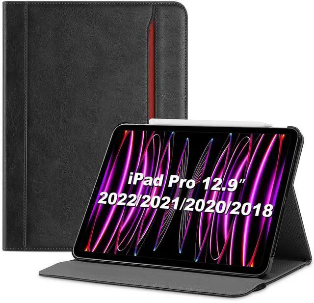 Main image of ProCase for iPad Pro 12.9 Inch Case 2022 2021 2020 2018 Released (6th 5th 4th 3rd Generation), PU Leather Folio Cover Protective Folding Case -Black