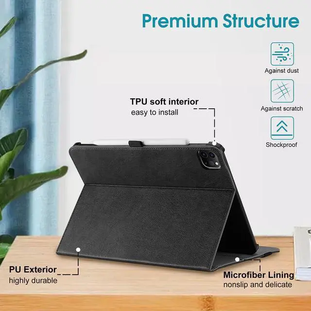 Alt view image 3 of 5 - ProCase for iPad Pro 12.9 Inch Case 2022 2021 2020 2018 Released (6th 5th 4th 3rd Generation), PU Leather Folio Cover Protective Folding Case -Black