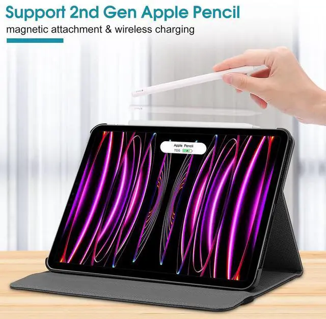 Alt view image 5 of 5 - ProCase for iPad Pro 12.9 Inch Case 2022 2021 2020 2018 Released (6th 5th 4th 3rd Generation), PU Leather Folio Cover Protective Folding Case -Black