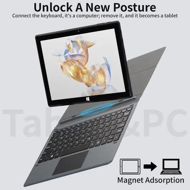 Alt view image 2 of 5 - BINTEC 10.1-inch 2-in-1 Laptop/Tablet Computer, Thin and Light Dual Camera, Touchscreen, 1920×1200 IPS Screen, Tablet with Keyboard, Bluetooth 4.2, Wireless WiFi, Type-C Port (Black, 8GB+128GB SSD)