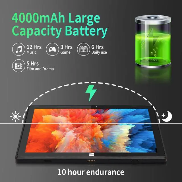 Alt view image 5 of 5 - BINTEC 10.1-inch 2-in-1 Laptop/Tablet Computer, Thin and Light Dual Camera, Touchscreen, 1920×1200 IPS Screen, Tablet with Keyboard, Bluetooth 4.2, Wireless WiFi, Type-C Port (Black, 8GB+128GB SSD)