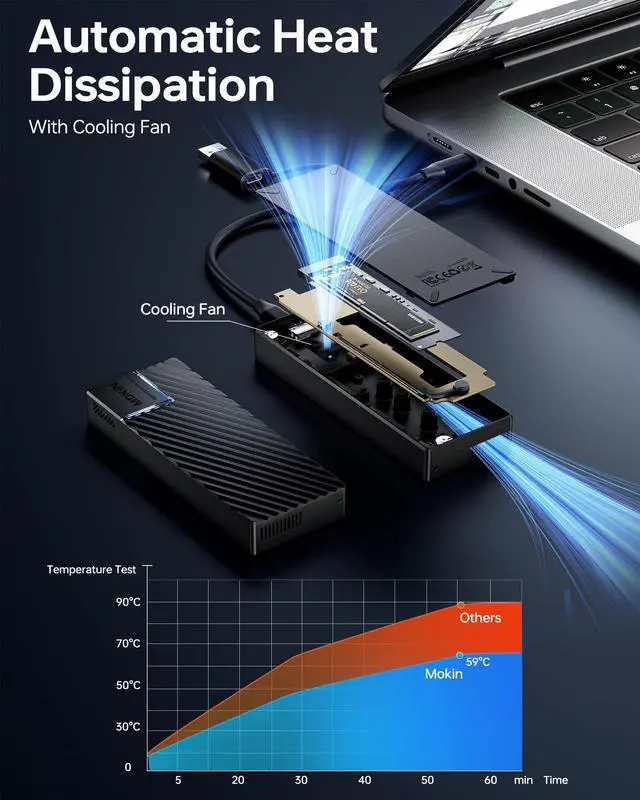 Alt view image 3 of 5 - M.2 NVMe Enclosure,40Gbps M.2 Enclosure SSD Enclosure Compatible for M4/Pro/Max MacBook Mac mini,Support SSD Size 2230/2242/2260/2280 B+M M-Key PCIe Compatible with Thunderbolt 3/4/USB4/3.2/3.1