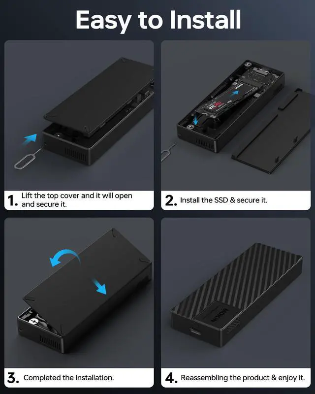 Alt view image 4 of 5 - M.2 NVMe Enclosure,40Gbps M.2 Enclosure SSD Enclosure Compatible for M4/Pro/Max MacBook Mac mini,Support SSD Size 2230/2242/2260/2280 B+M M-Key PCIe Compatible with Thunderbolt 3/4/USB4/3.2/3.1