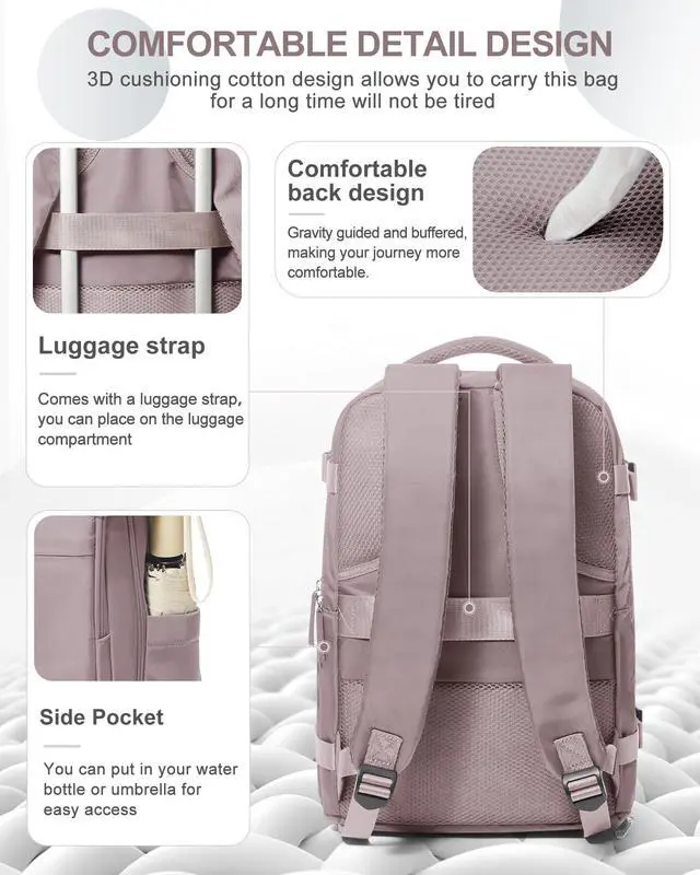 Alt view image 4 of 5 - coowoz Travel Backpack Carry On for Women Man Gym Backpacks with Laptop Compartment Mochila de Viaje Teacher Personal Item Backpack Rucksack Airplane Accessories Must Haves Lotus Pink Small