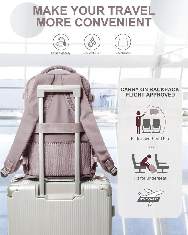 Alt view image 5 of 5 - coowoz Travel Backpack Carry On for Women Man Gym Backpacks with Laptop Compartment Mochila de Viaje Teacher Personal Item Backpack Rucksack Airplane Accessories Must Haves Lotus Pink Small