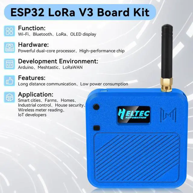 Alt view image 2 of 5 - 2 Pack ESP32 LoRa V3 Development Board with 915MHz Antennas + 3000mAh Battery + Meshtastic Case, ESP32-S3 SX1262 Integrated WiFi Bluetooth OLED Display for Arduino LoRaWAN IOT (N32 Version, Blue)