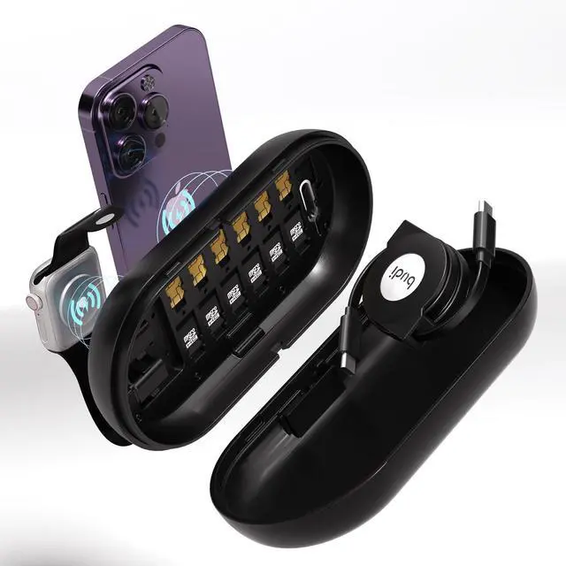 Main image of Card Holder with 3 in 1 Wireless Charging Station, Travel Multifunctional Storage Box with TF Card Case Micro Card Holder, 6 TF Cards, 6 Nano/NM Portable Card Organizer