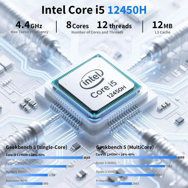 Alt view image 2 of 5 - EGSMTPC Mini Desktop Computer, Intel Core i5-12450H (Up to 4.40GHz), 16GB DDR4 RAM, 512GB M.2 SSD, Mini PC Supports Triple 4K Display, USB 3.2, Wi-Fi 6, BT 5.2, RJ45 2.5G