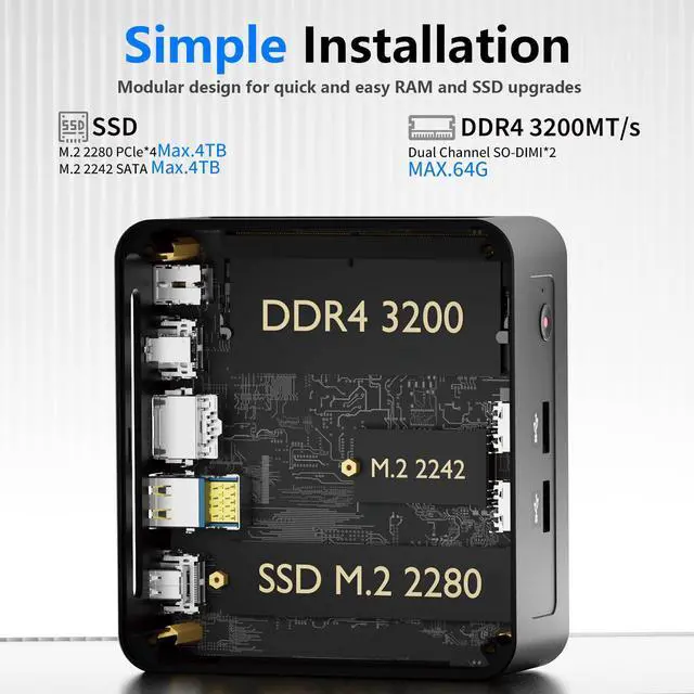 Alt view image 3 of 5 - EGSMTPC Mini Desktop Computer, Intel Core i5-12450H (Up to 4.40GHz), 16GB DDR4 RAM, 512GB M.2 SSD, Mini PC Supports Triple 4K Display, USB 3.2, Wi-Fi 6, BT 5.2, RJ45 2.5G