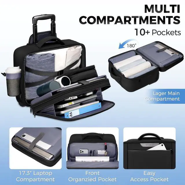 Alt view image 4 of 5 - Ytonet Rolling Laptop Bag, Rolling Briefcase for Men Women with Cup Holder, 17.3'' Carry On Water Resistant Laptop Bag with Wheels, Overnight Roller Computer Bag for Work Travel Business College