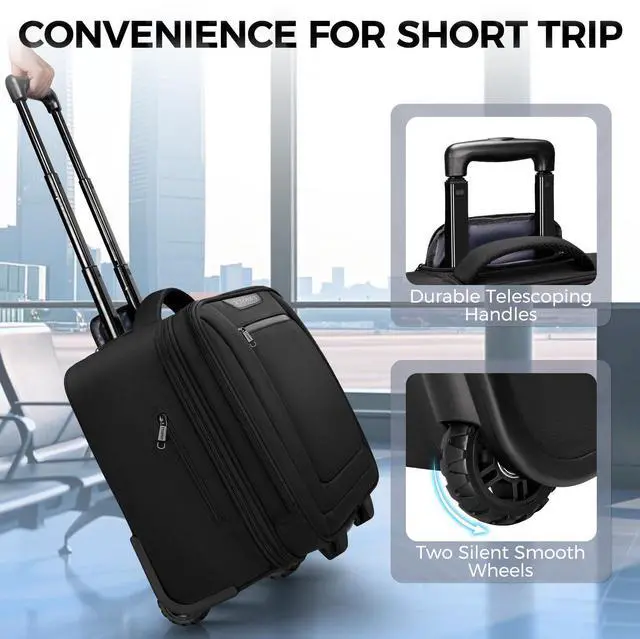 Alt view image 5 of 5 - Ytonet Rolling Laptop Bag, Rolling Briefcase for Men Women with Cup Holder, 17.3'' Carry On Water Resistant Laptop Bag with Wheels, Overnight Roller Computer Bag for Work Travel Business College