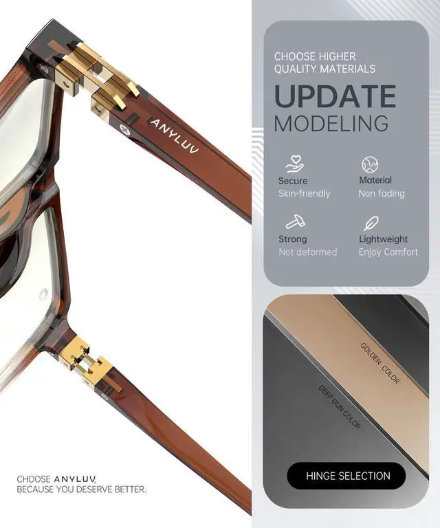 Alt view image 3 of 5 - ANYLUV Blue Light Glasses Men, Rectangle business style Glasses for Men Women,Integrated Nose Pad Glasses for Eye Protection