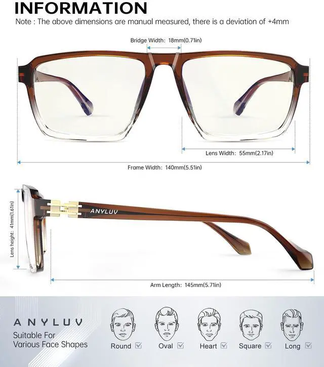 Alt view image 4 of 5 - ANYLUV Blue Light Glasses Men, Rectangle business style Glasses for Men Women,Integrated Nose Pad Glasses for Eye Protection