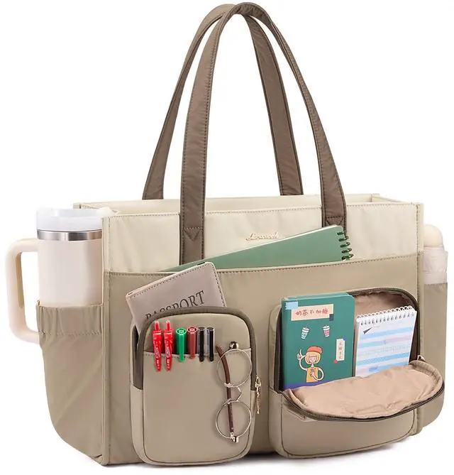 Main image of LOVEVOOK Teacher Tote Bag for Women, Multi-pocket Laptop Bag with Large Cup Holder, Nurse Bags Work Briefcase Computer Purse Handbag for Business Office College Travel