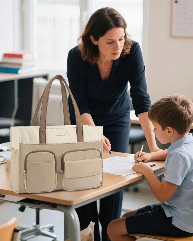 Alt view image 2 of 2 - LOVEVOOK Teacher Tote Bag for Women, Multi-pocket Laptop Bag with Large Cup Holder, Nurse Bags Work Briefcase Computer Purse Handbag for Business Office College Travel