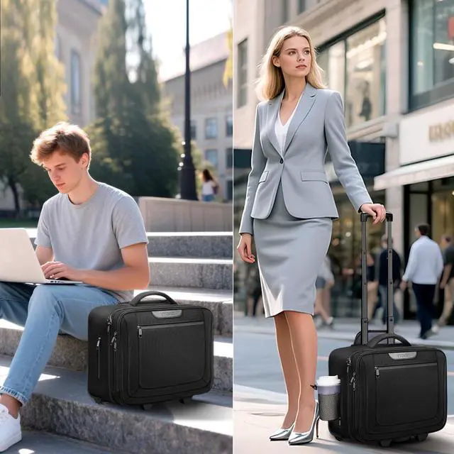 Alt view image 2 of 5 - Ytonet Rolling Laptop Bag, Rolling Briefcase for Men Women with Cup Holder, 17.3'' Carry On Water Resistant Laptop Bag with Wheels, Overnight Roller Computer Bag for Work Travel Business College