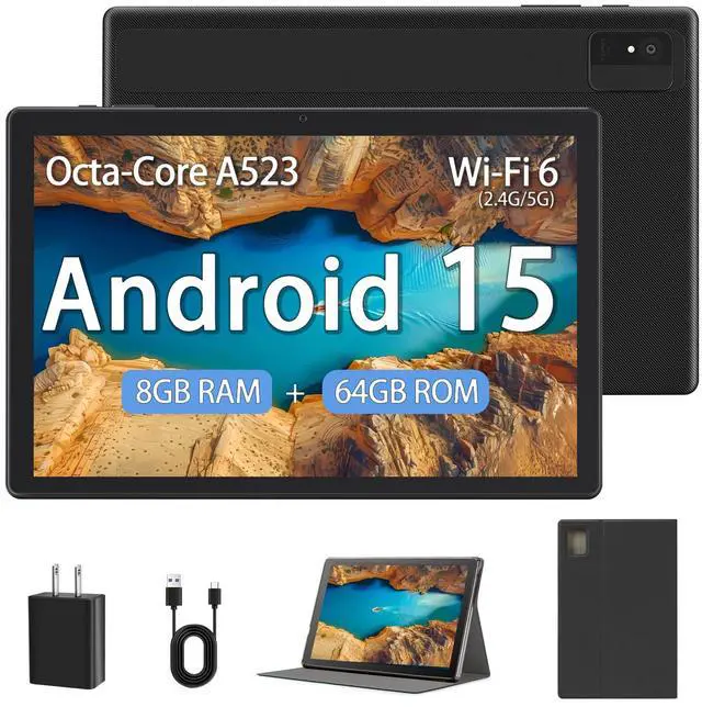 Main image of Ruufuuxy Android Tablet 10 Inch, Android 15 Tablet for Adults with Octa-Core, 8GB RAM 64GB ROM, 1TB Expand, HD Touchscreen, WiFi 6, GPS, Computer Tablets with Case, Dual Camera, 5000mAh