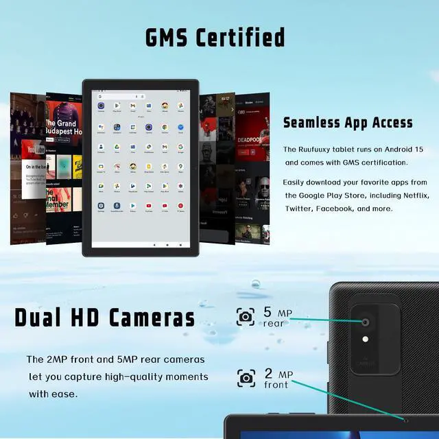 Alt view image 4 of 5 - Ruufuuxy Android Tablet 10 Inch, Android 15 Tablet for Adults with Octa-Core, 8GB RAM 64GB ROM, 1TB Expand, HD Touchscreen, WiFi 6, GPS, Computer Tablets with Case, Dual Camera, 5000mAh