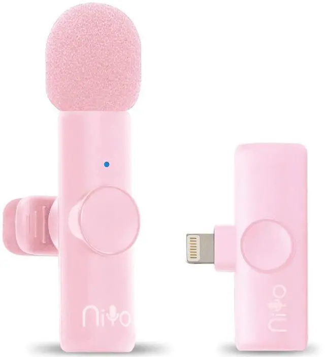 Main image of Niyo Wireless Lapel Microphone - Professional Video Recording Mic, Lightweight lapel Mic for iPhone, Noise Reduction Clip-on Microphones for Video Bloggers, Interviewers, Content Creators (Pink)