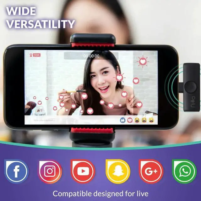 Alt view image 4 of 5 - Niyo Wireless Lapel Microphone - Professional Video Recording Mic, Lightweight lapel Mic for iPhone, Noise Reduction Clip-on Microphones for Video Bloggers, Interviewers, Content Creators (Pink)