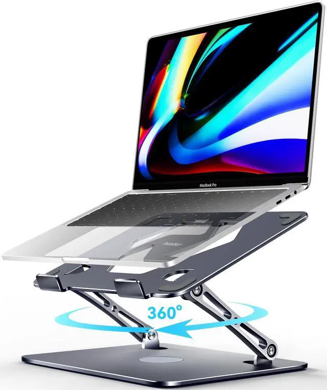 Main image of ivoler Adjustable Laptop Stand with 360° Rotating Base,Ergonomic Laptop Stand for Desk,Foldable & Portable Laptop Riser,Suitable for Collaborative Work, Fit MacBook/Laptop up to 16 inches[Space Gray]