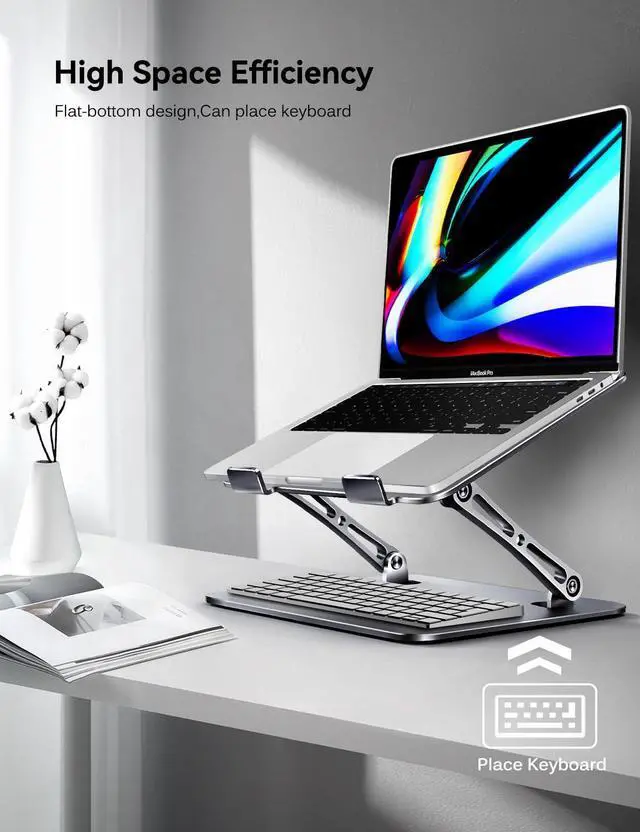 Alt view image 5 of 5 - ivoler Adjustable Laptop Stand with 360° Rotating Base,Ergonomic Laptop Stand for Desk,Foldable & Portable Laptop Riser,Suitable for Collaborative Work, Fit MacBook/Laptop up to 16 inches[Space Gray]